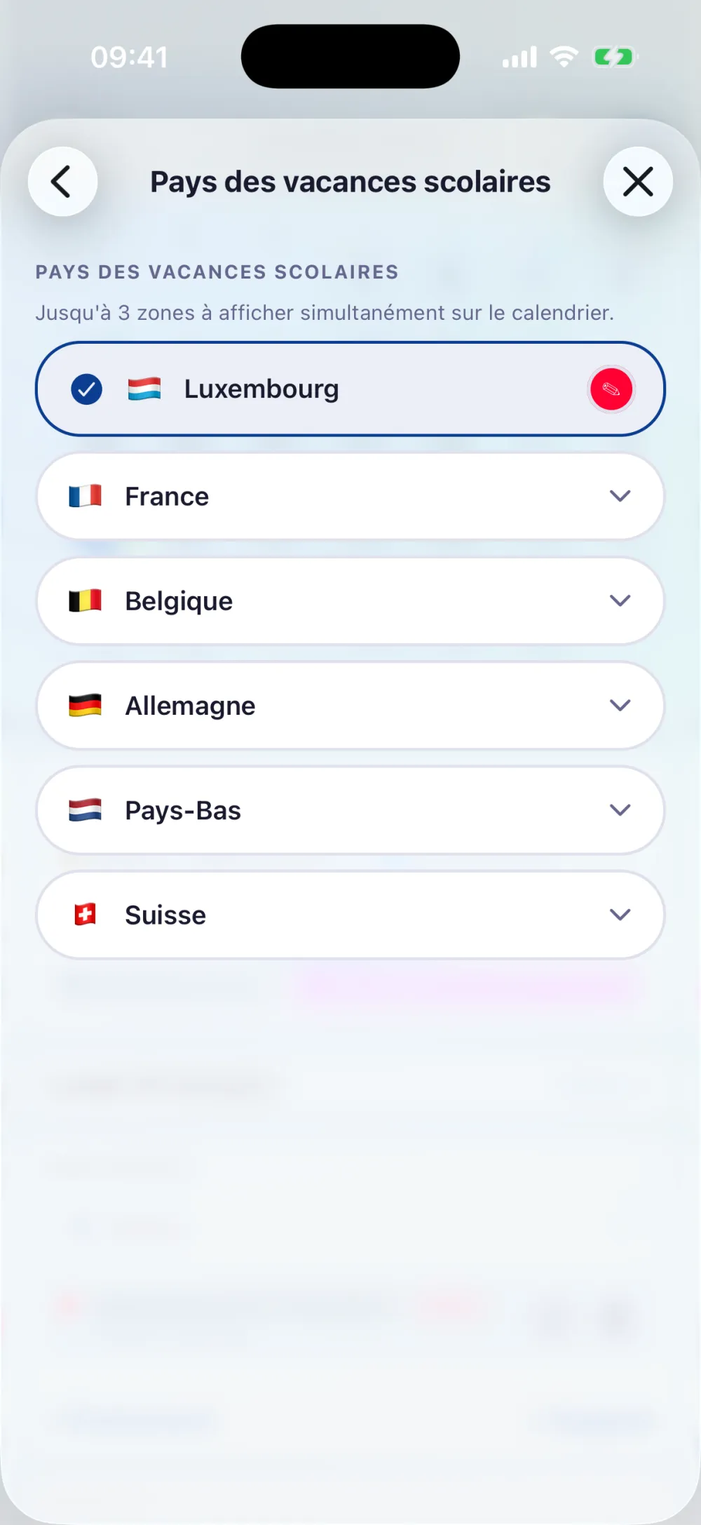 Le choix des jours fériés à importer dans le calendrier