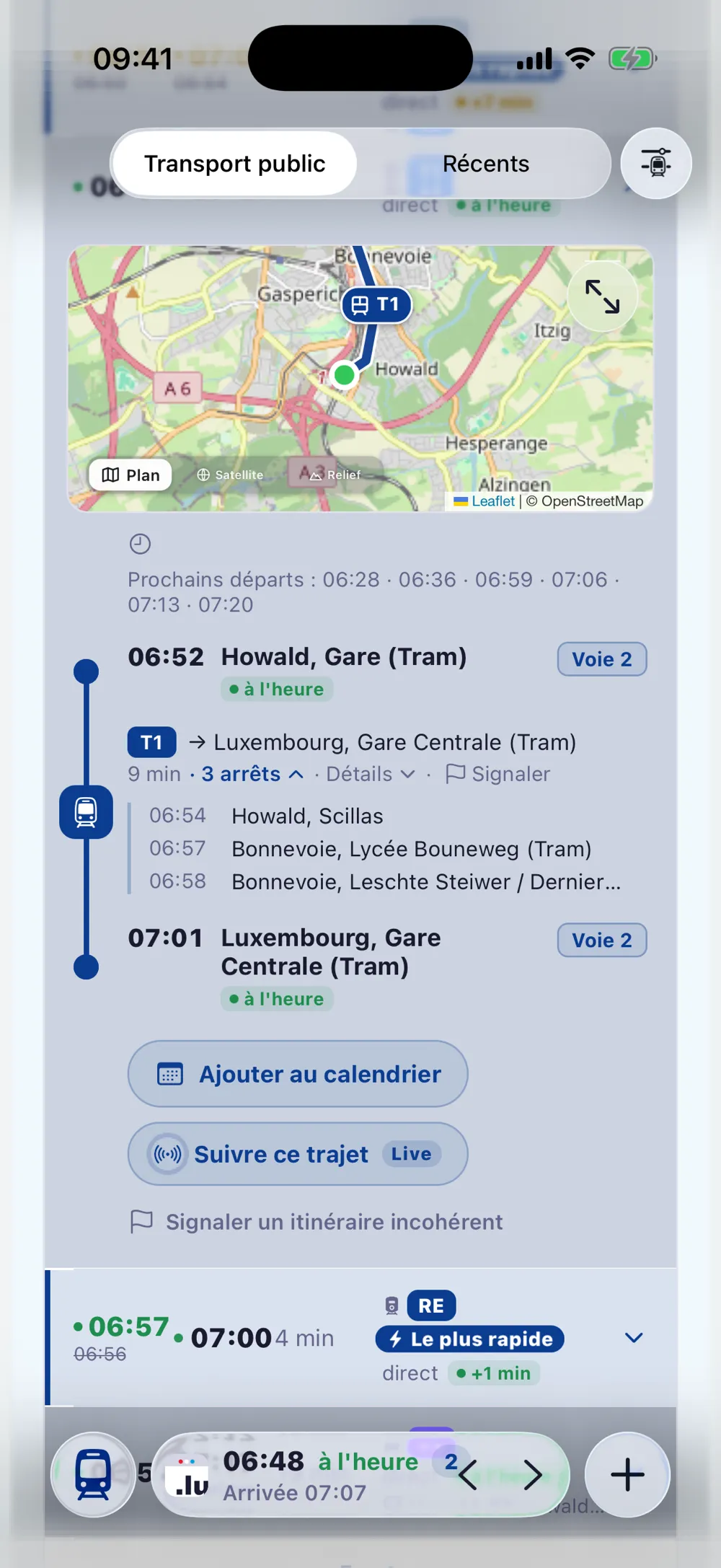 Trafic ferroviaire en temps réel : trajet Thionville vers Luxembourg, carte en direct, prochains trains et arrêts minute par minute