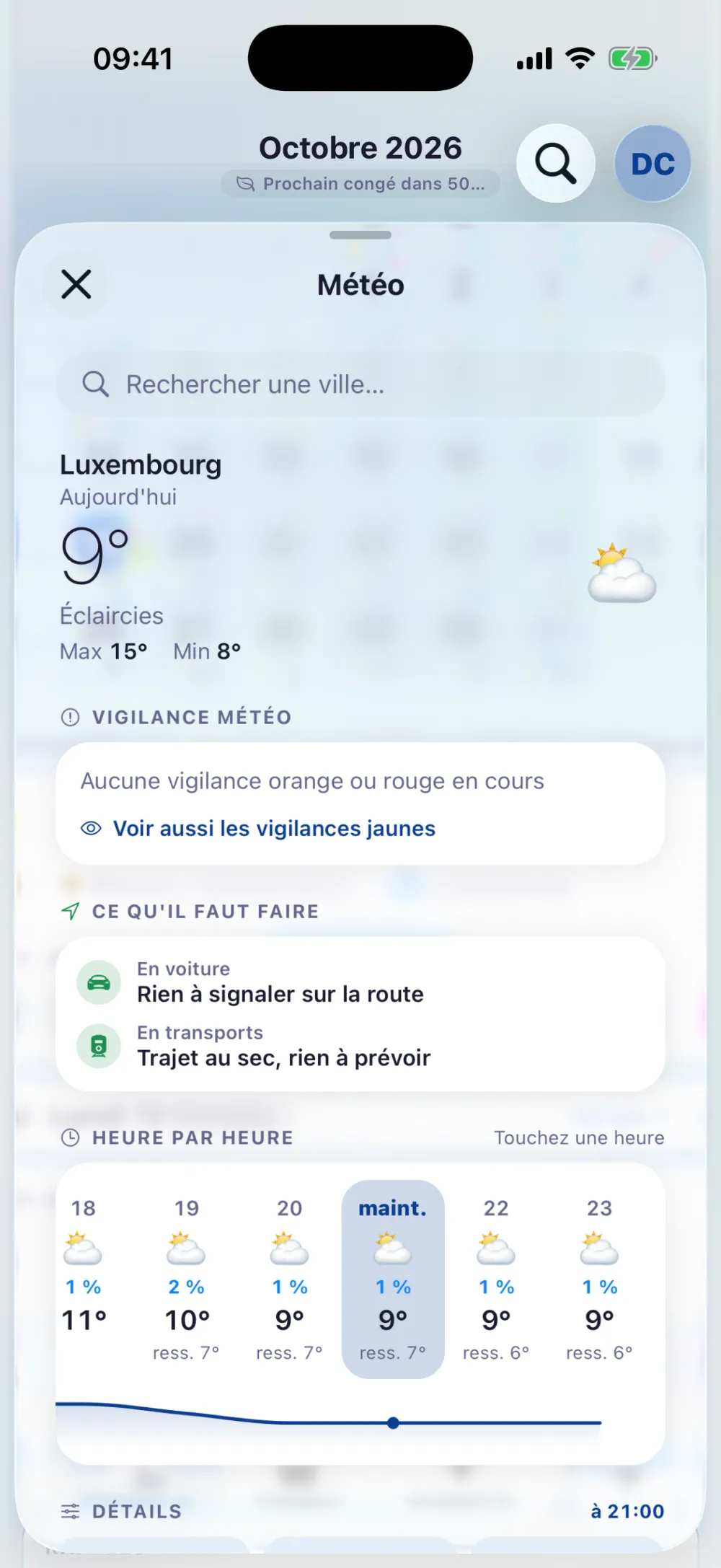 Météo : recherche de ville, villes récentes, prévision 15 jours et détail heure par heure pour le Luxembourg