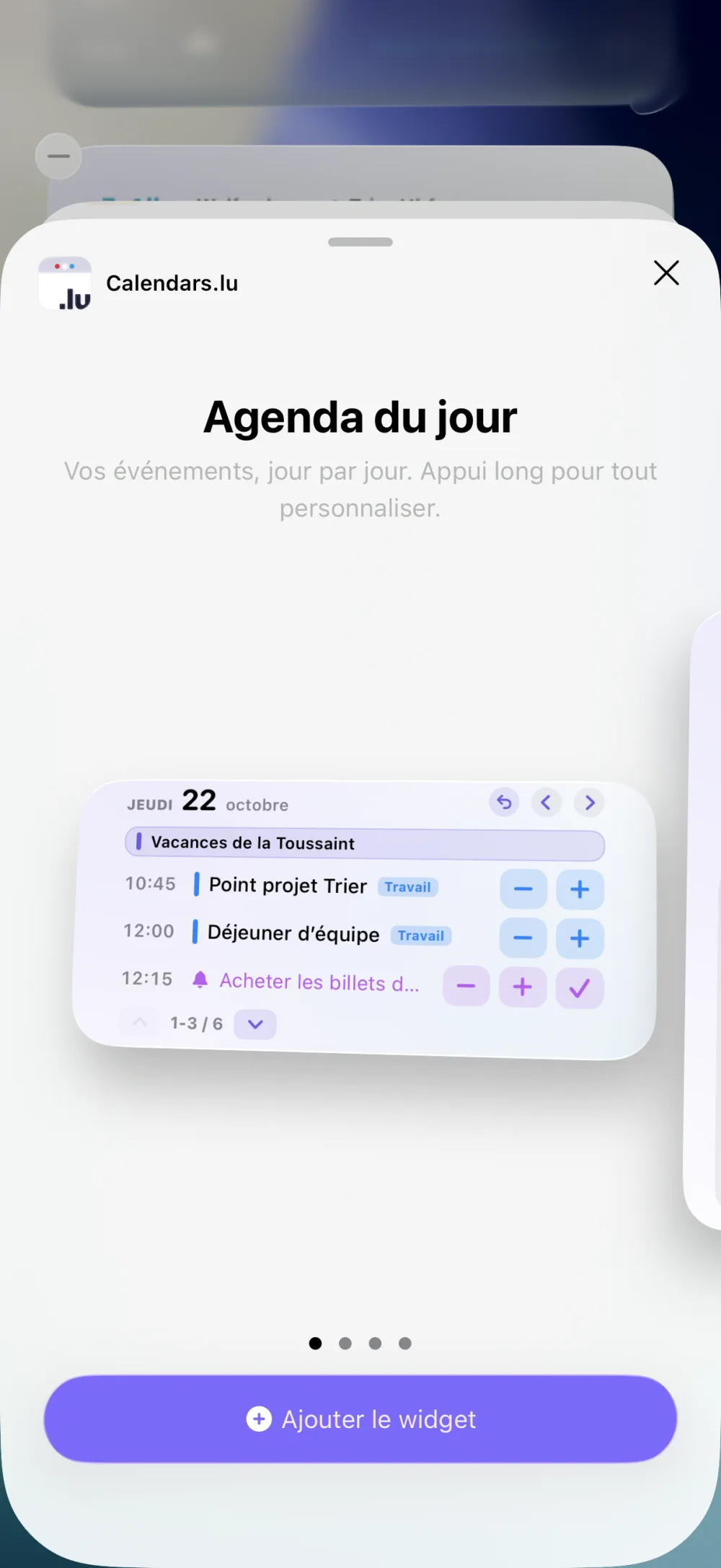 Galerie de widgets : Agenda du jour, l'agenda du jour sur l'écran d'accueil