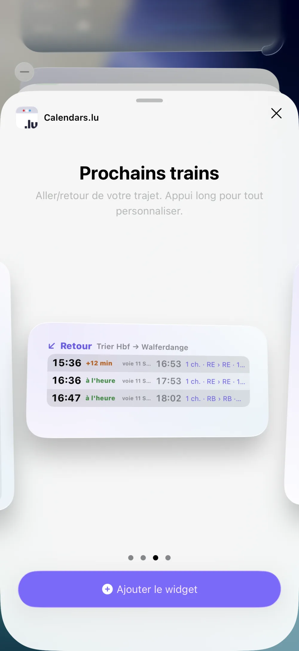 Galerie de widgets : Prochains trains, les prochains trains aller et retour