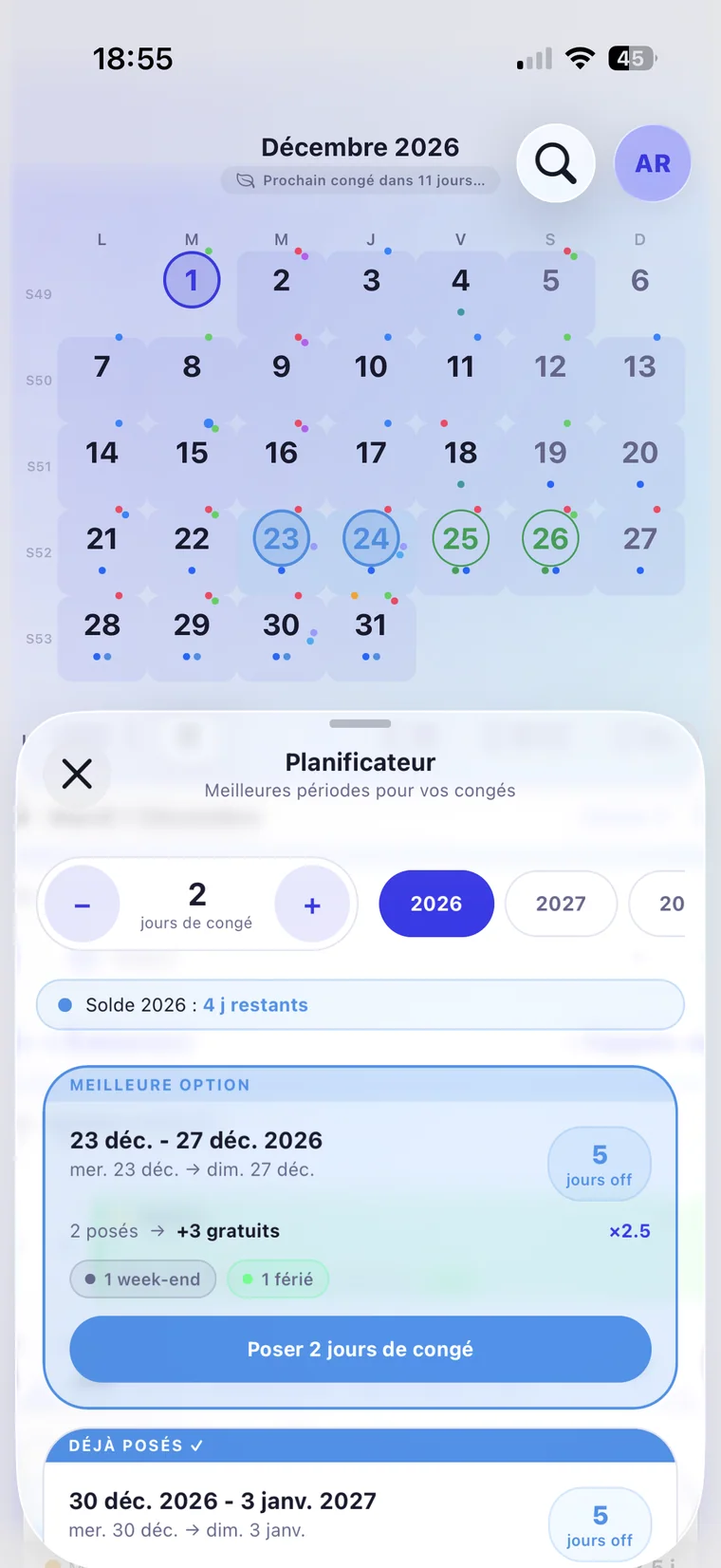 Le planificateur de ponts sur janvier et mars